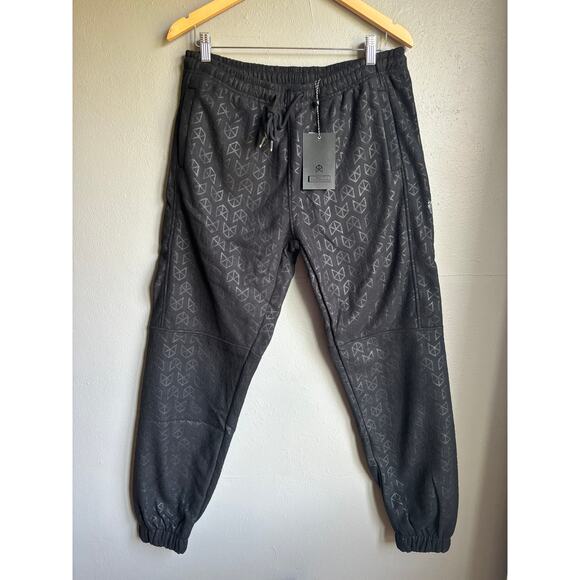 Rawgear Mens Monogram Jogger Pants Elastic Waist Tapered Leg Black‎ Size Medium - Picture 1 of 3